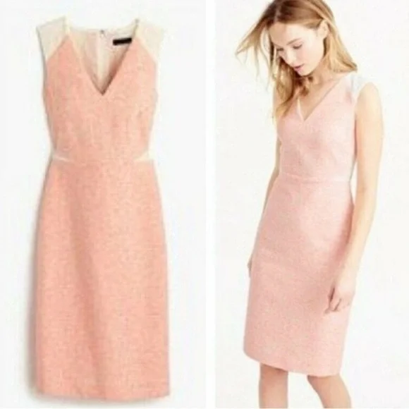 J. Crew Sleeveless Tweed Eyelet Sheath Dress Orange Size 12